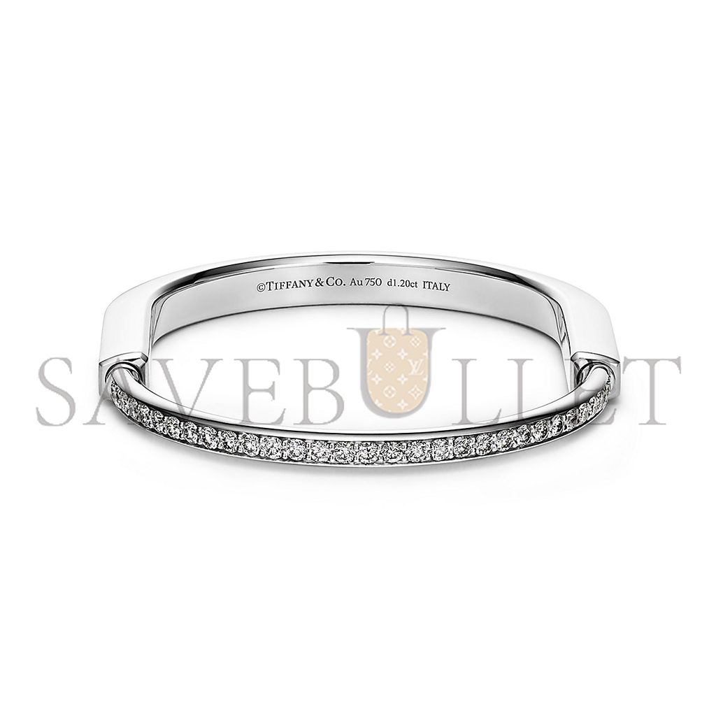 T*f*ny lock bangle in white gold with half pavÉ diamonds